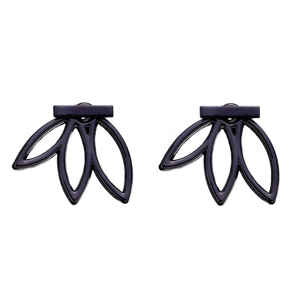 Black Bar & Lotus Jacket Stud Earrings - Picture 4 of 7